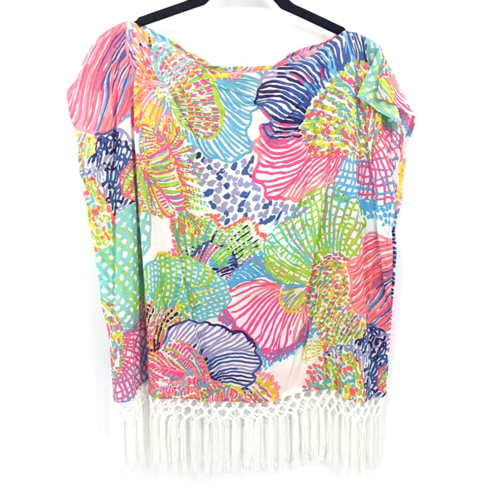 Lilly Pulitzer Top Womens XS/S Multicolor Fringe Shirt Beach Resort Rayon Tunic